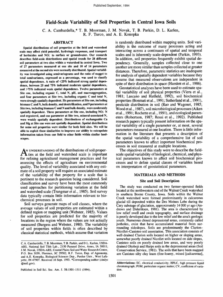 Variability of Soil Properties in Central Iowa Soils | PDF | Variance ...