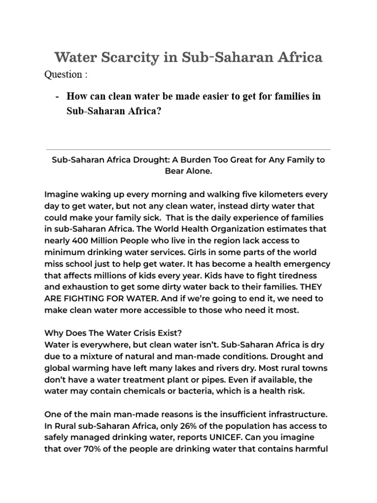 Water Scarcity in Sub-Saharan Africa Research Essay | PDF | Drinking ...