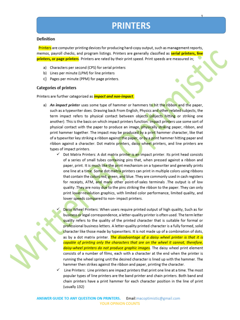 Printer Note | PDF | Printer (Computing) | Printing
