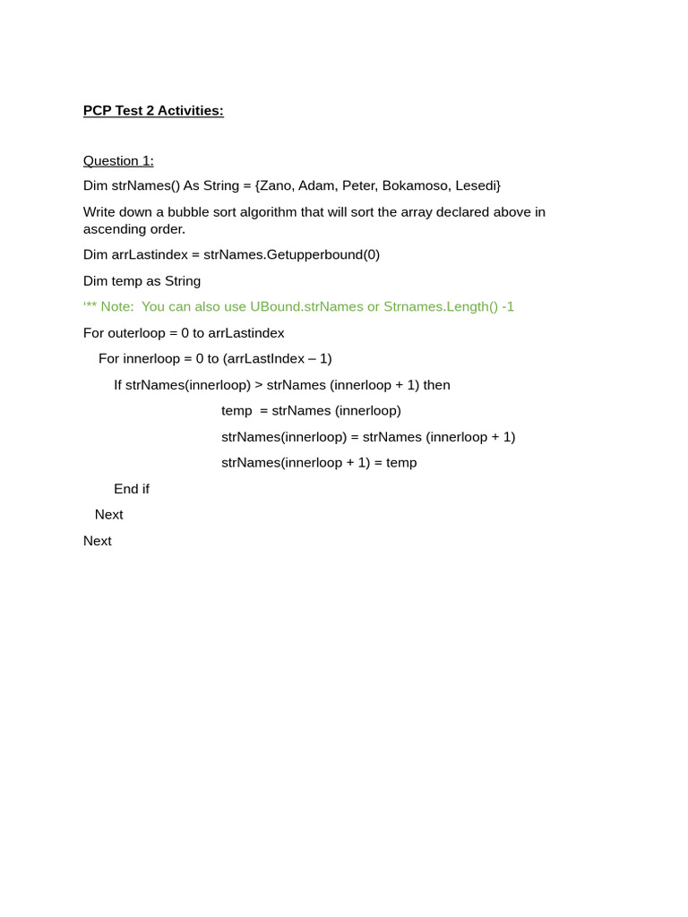 Bubble Sort and Array Manipulation in VB | PDF | Computer Programming ...