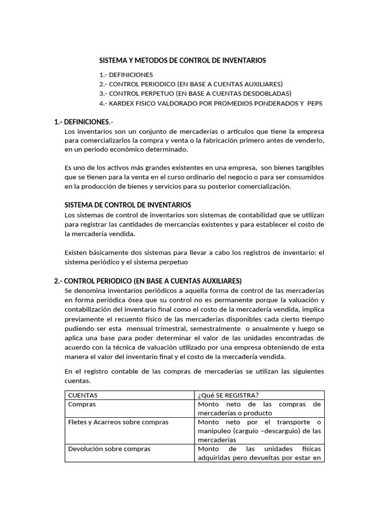 Sistema y Metodos de Inventarios | PDF | Contabilidad | Valoración ...