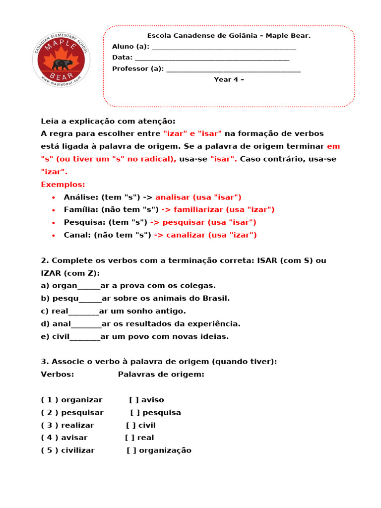 Regra de Verbos: 