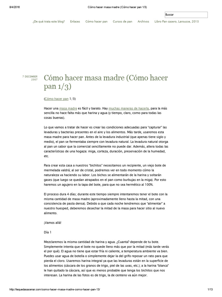 Cómo Hacer Masa Madre (Cómo Hacer Pan 1_3) | PDF | De masa fermentada ...