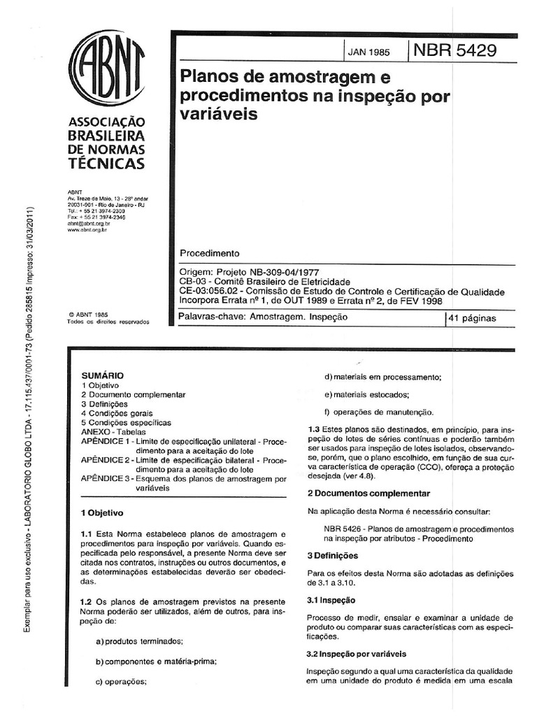 NBR 5429 Variaveis | PDF