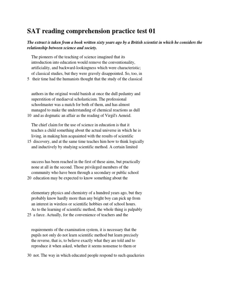 SAT Reading Comprehension Practice Test 01 | PDF | Scientific Method | Science