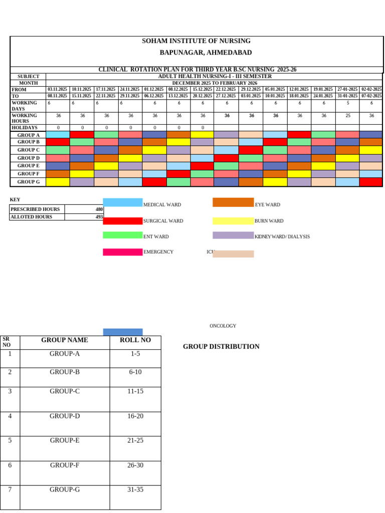 Third Year B.Sc Nursing Rotation Plan | PDF