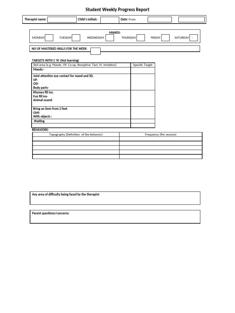 Weekly ABA Progress Report Template | PDF