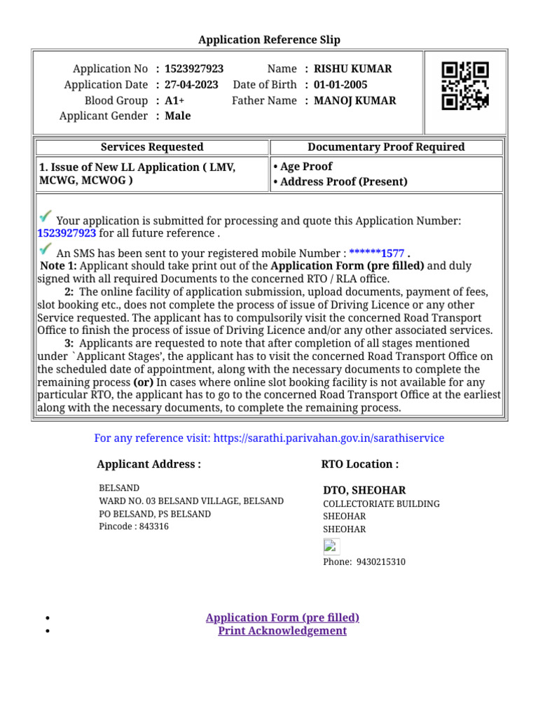 Driving License Application Reference 1523927923 | PDF