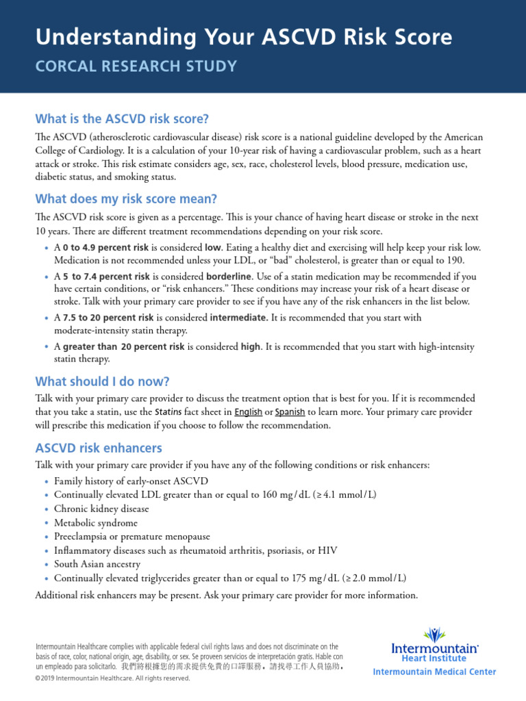 Ascvd Risk Score 062719 Kro | PDF | Statin | Atherosclerosis