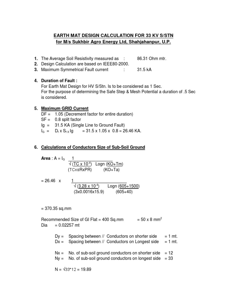 Earth Mat Calculations Electrical Resistivity And Conductivity