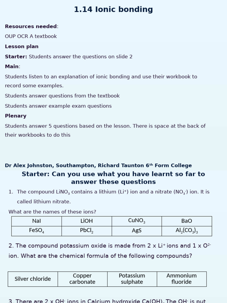 Understanding Ionic Bonding Concepts | PDF | Ionic Bonding | Salt ...