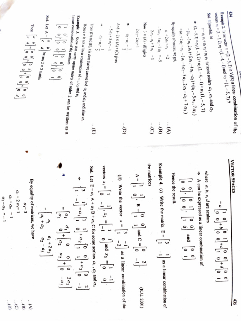 Linear Combinations of Vectors and Matrices | PDF | Linear Map | Matrix ...