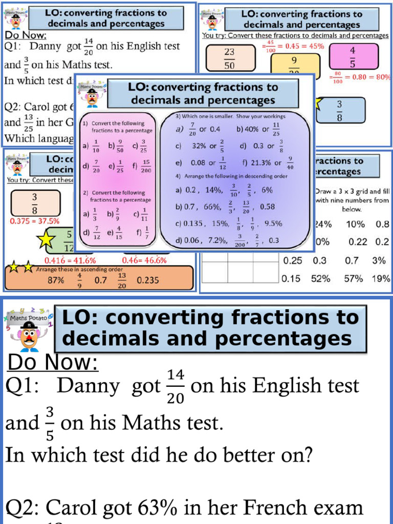 Convert Fractions to Decimals & Percentages | PDF | Decimal ...