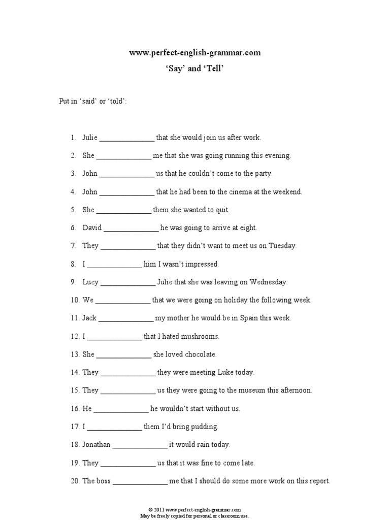 Say And Tell Exercise 1