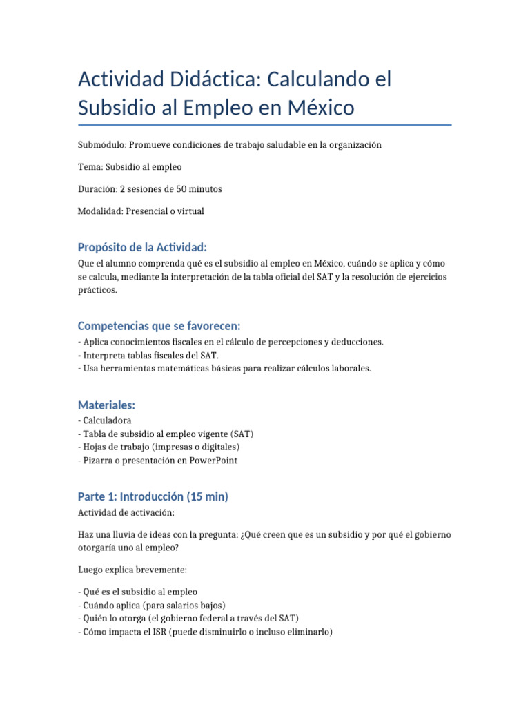 Cálculo del Subsidio al Empleo en México | PDF | Subvención | Se sentó