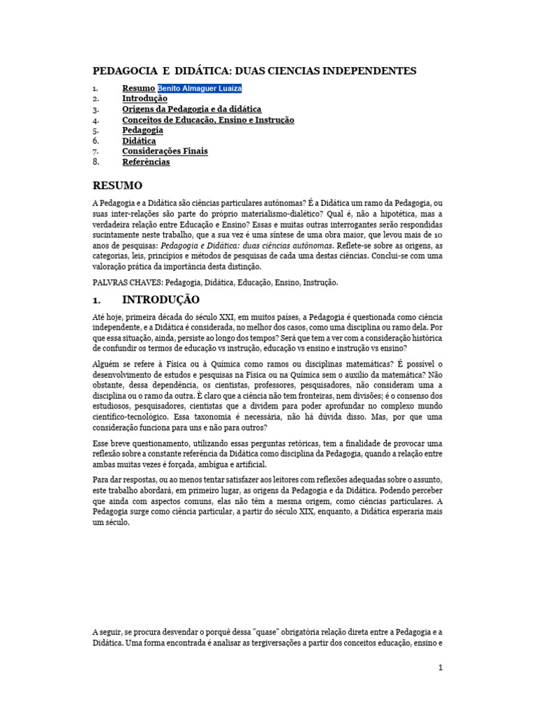 Relação entre Pedagogia e Didática | PDF | Pedagogia | Science