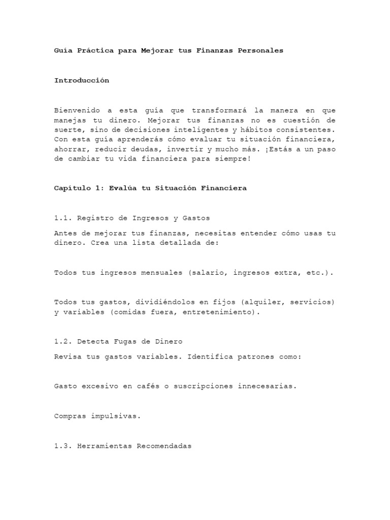 Mejora tus Finanzas Personales Ahora | PDF | Finanzas personales ...