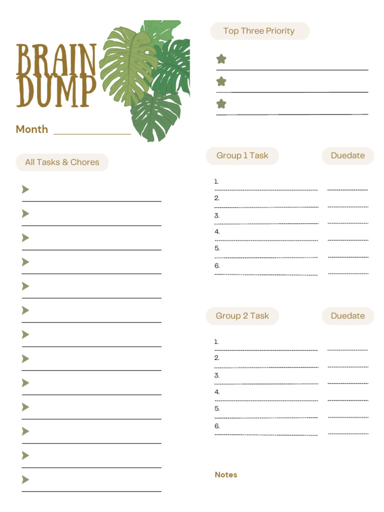Brain Dump Template for Tasks | PDF