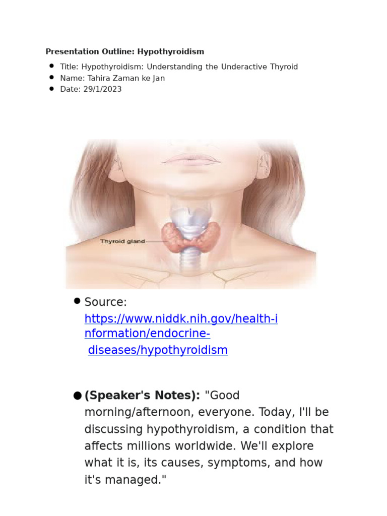 Hypothyroidism Presentation | PDF | Hypothyroidism | Thyroid