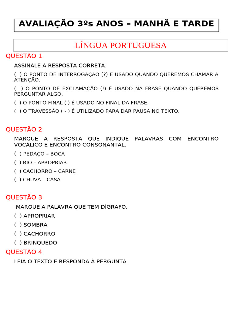 Avaliação de Língua Portuguesa e Matemática | PDF | Satélite natural ...