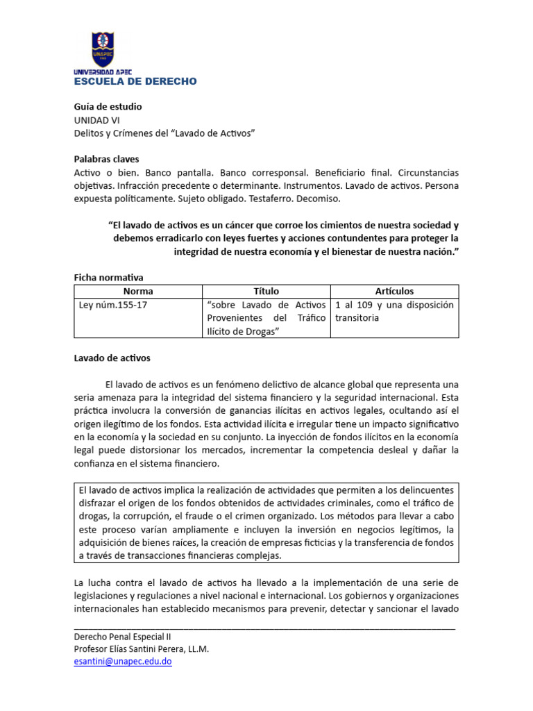 Gu%C3%ADa+Unidad+VI.+DPE+II | PDF | Lavado de dinero | Multa (pena)