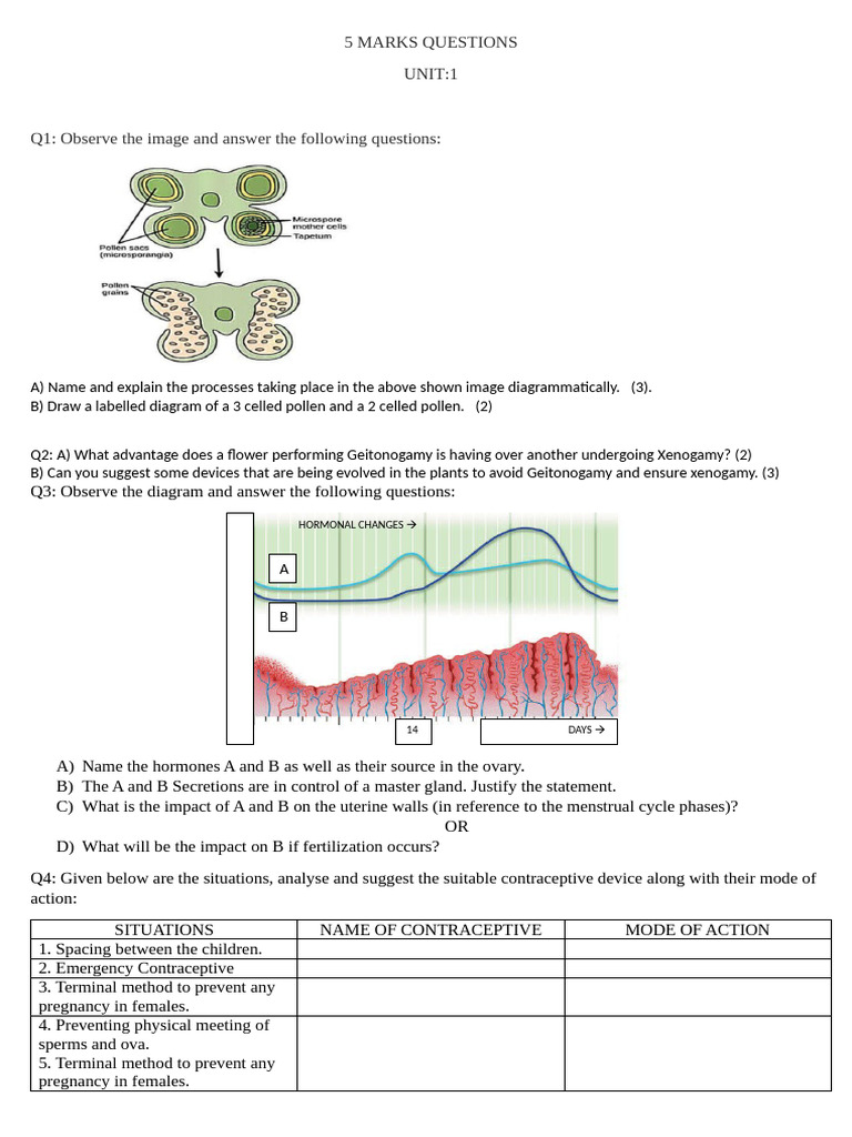 Biology Exam Questions on Reproduction | PDF