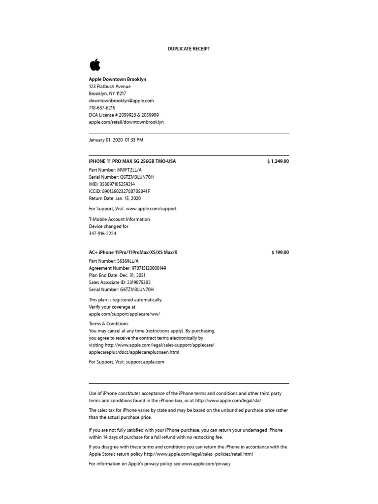 Apple Store Receipt - iPhone 11 Pro Max | PDF | I Phone | Apple Inc.