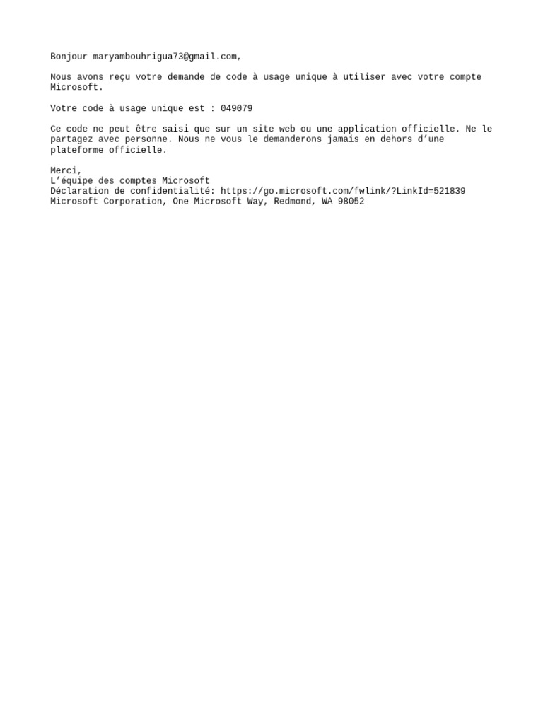 Code à usage unique Microsoft | PDF