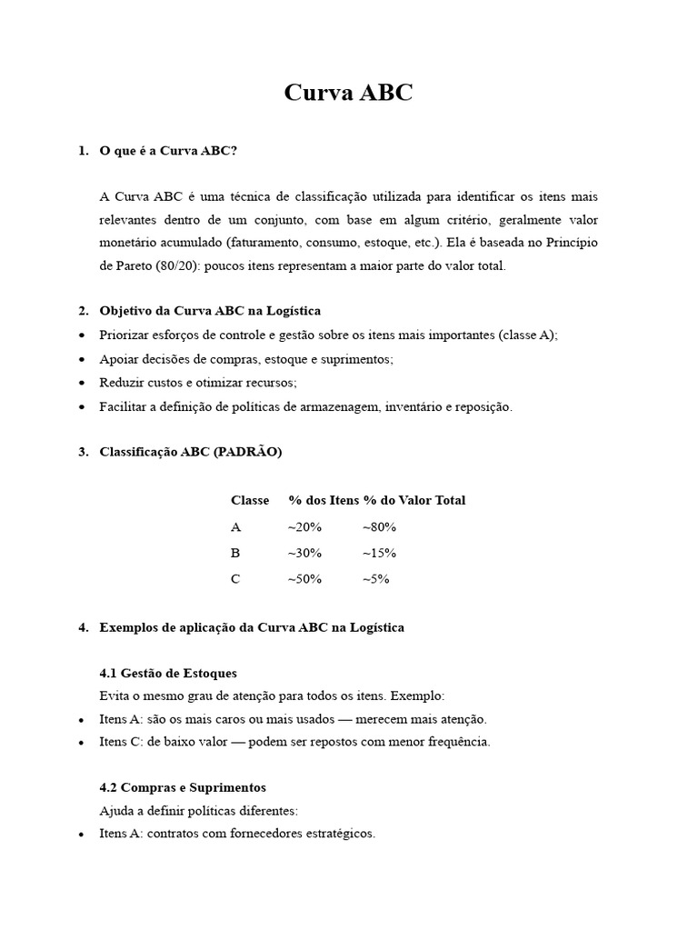 Como Fazer a Curva ABC na Logística | PDF | Logística