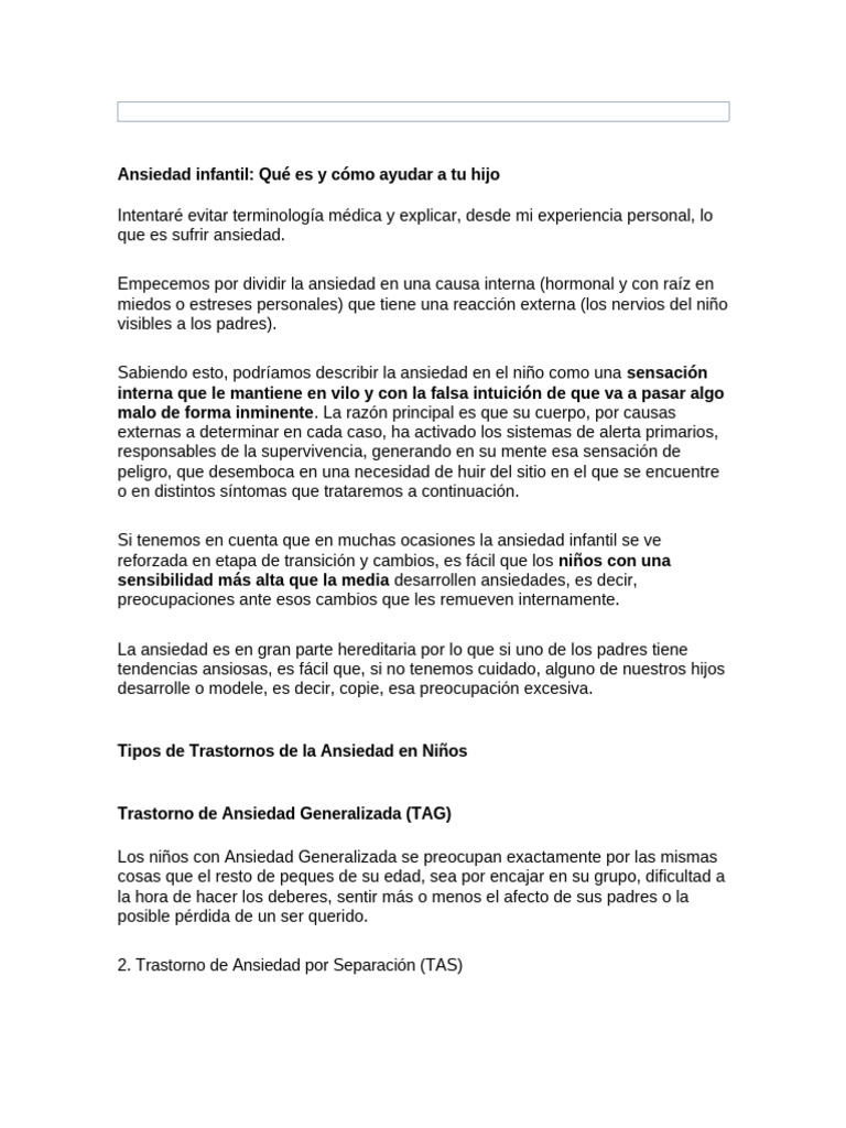 Guía sobre ansiedad infantil y apoyo | PDF | Ansiedad | Trastorno de ...