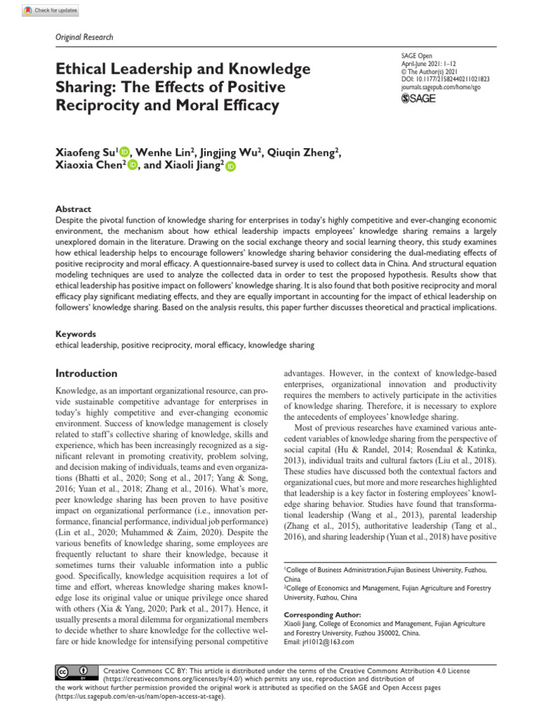 Ethical Leadership and Knowledge sharing | PDF | Leadership | Survey ...