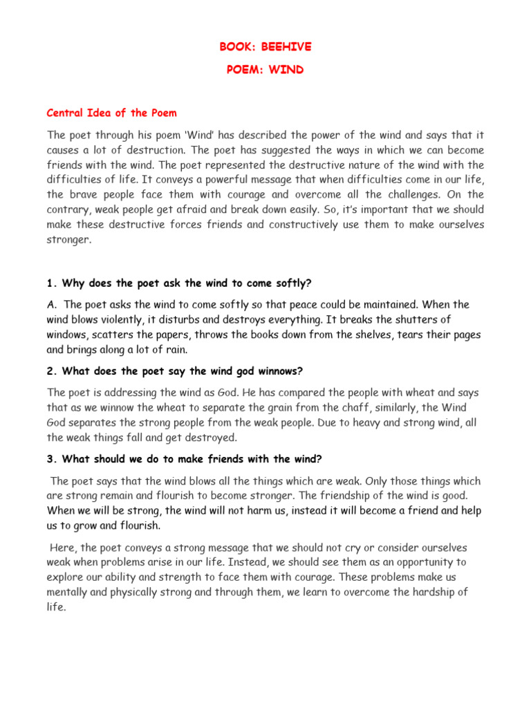 Understanding the Poem "Wind" | PDF | Poetry