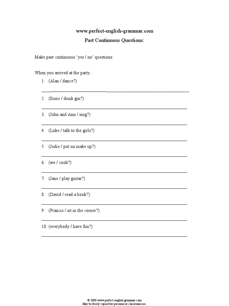 Past Continuous Form Questions | PDF