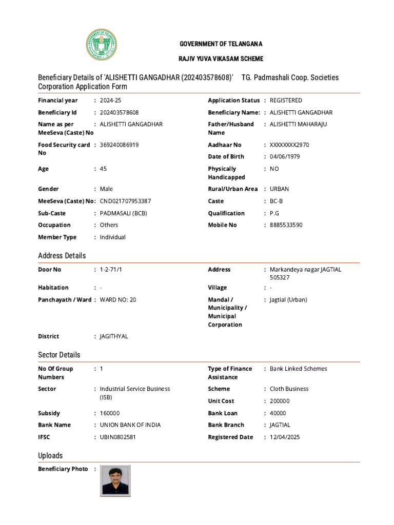 Telangana OBMMS Beneficiary Details 2024 | PDF | Government