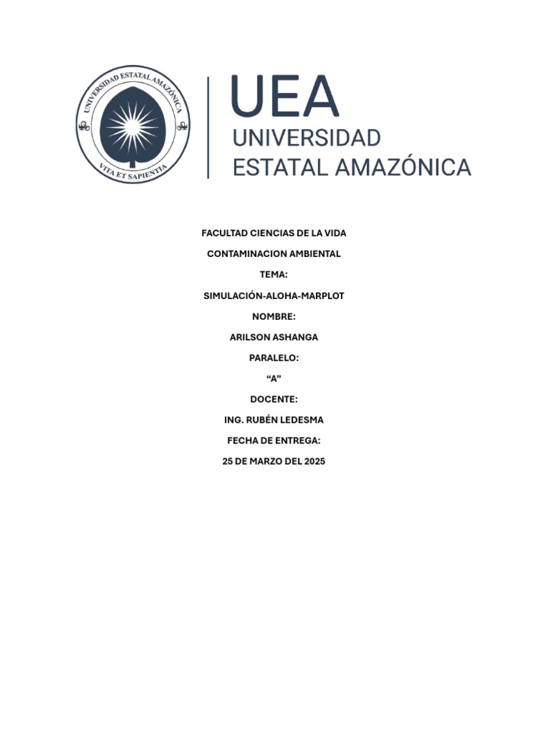 Simulación ALOHA y MARPLOT en Contaminación | PDF