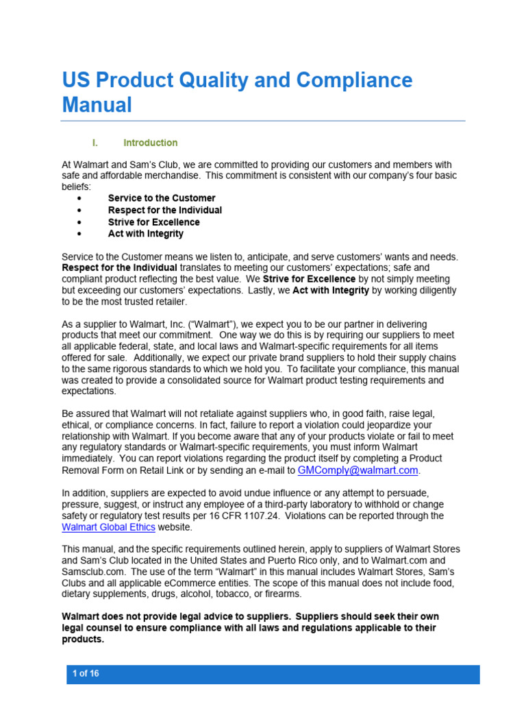 Walmart Product Quality Compliance Manual | PDF | Walmart