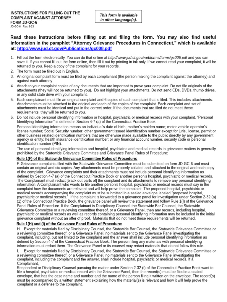 Instructions For Filling Complaint Against Attorney | PDF | Complaint ...