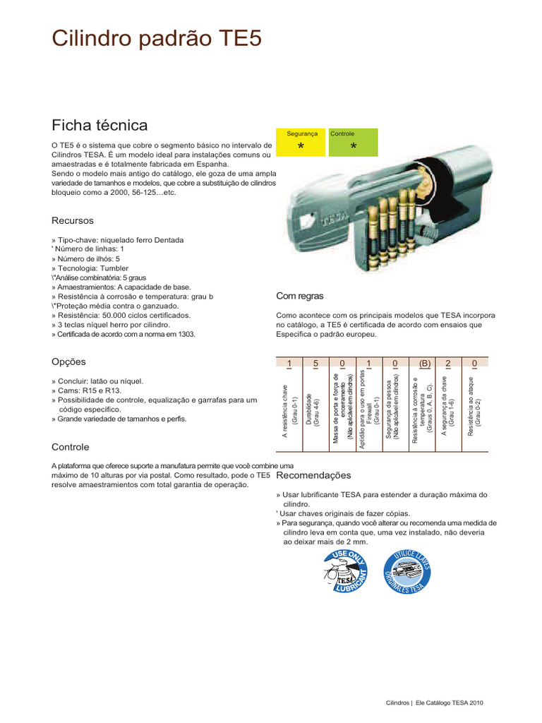 Cilindros TESA TE5: Especificações e Modelos | PDF | Elementos ...