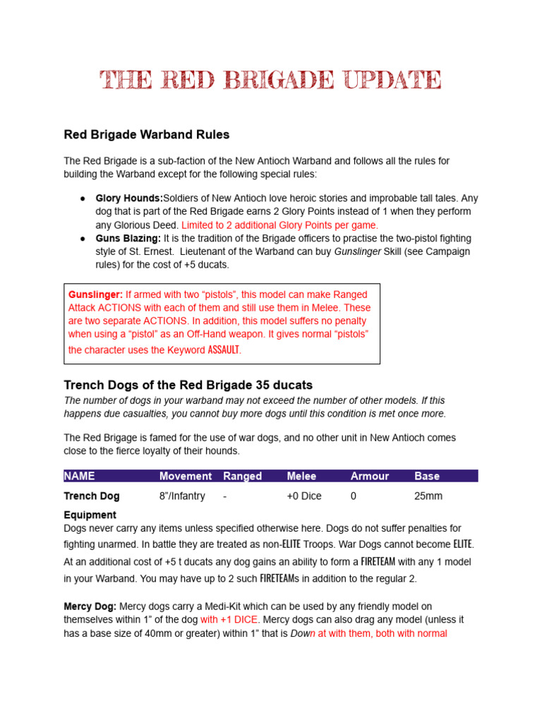 Red Brigade Warband Rules Update | PDF | Military | Military Operations