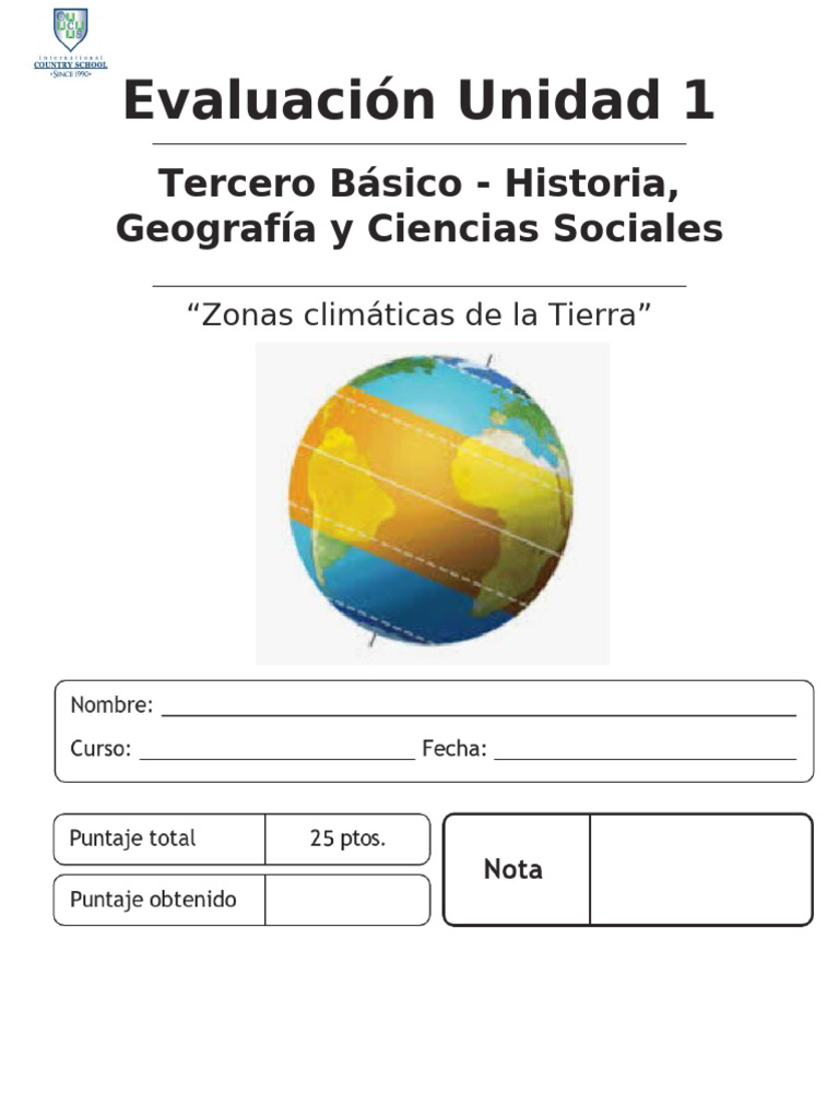 Evaluación Parcial Historia 3ero - Zonas Climáticas de La Tierra | PDF ...