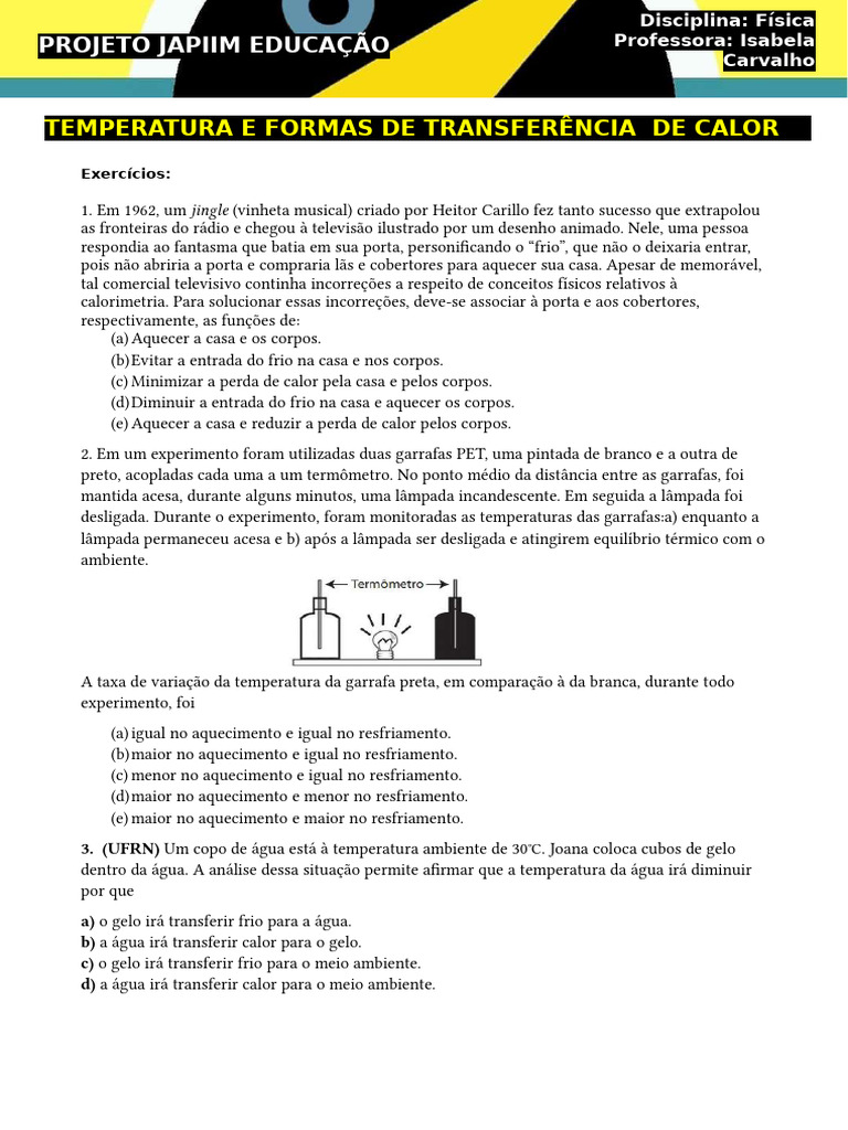Transferência de Calor: Exercícios e Conceitos | PDF | Calor | Temperatura
