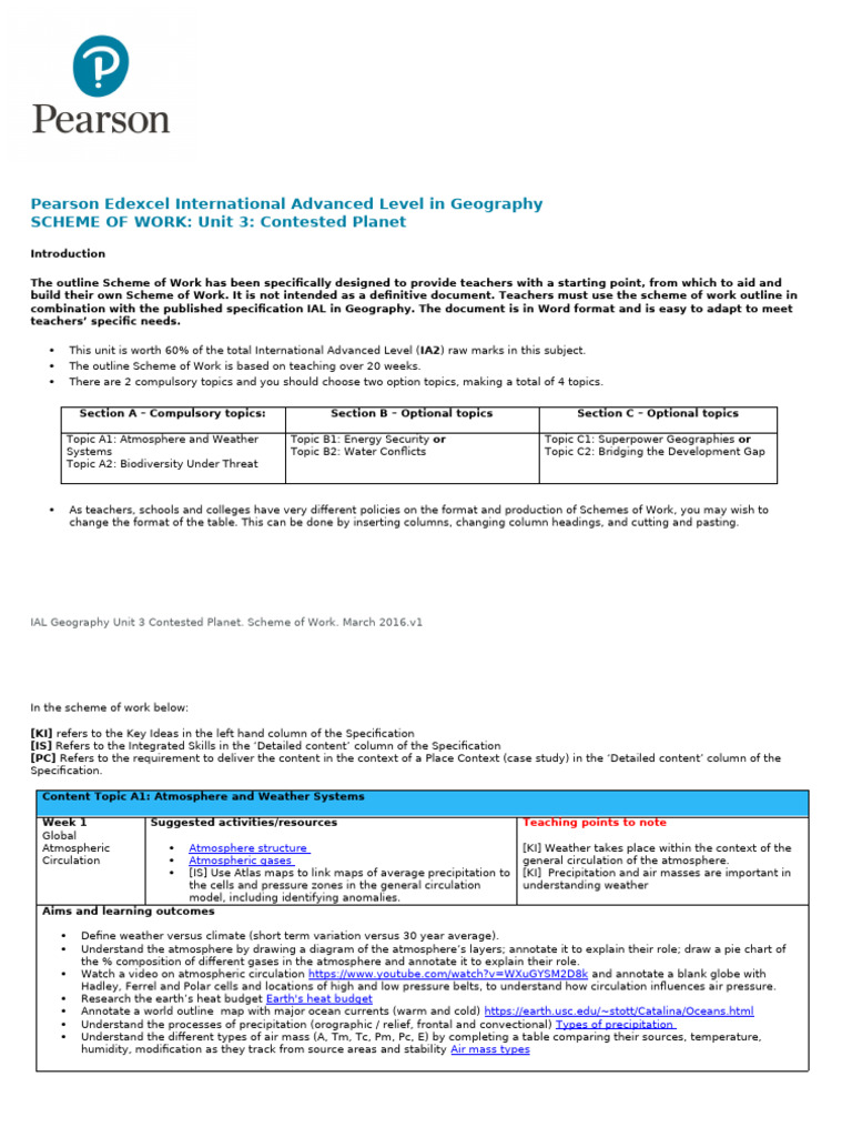 IAL Geography Unit 3 Scheme of Work | PDF | Atmospheric Circulation ...