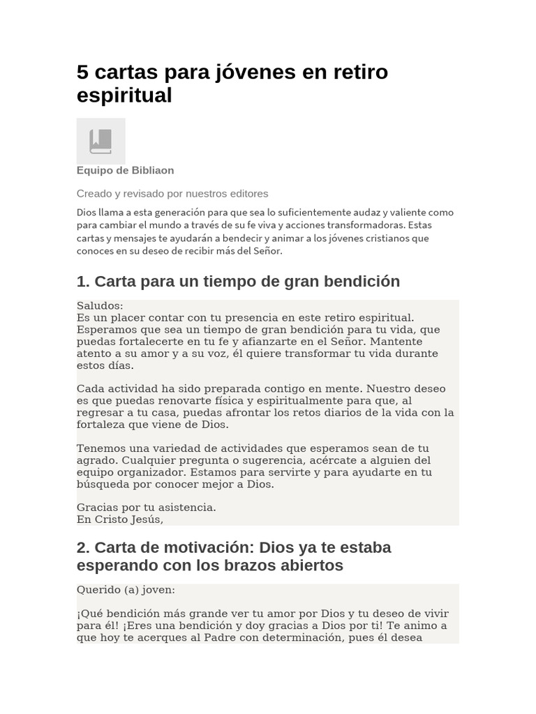 Cartas de motivación para jóvenes en retiro | PDF | Oración | Bendición