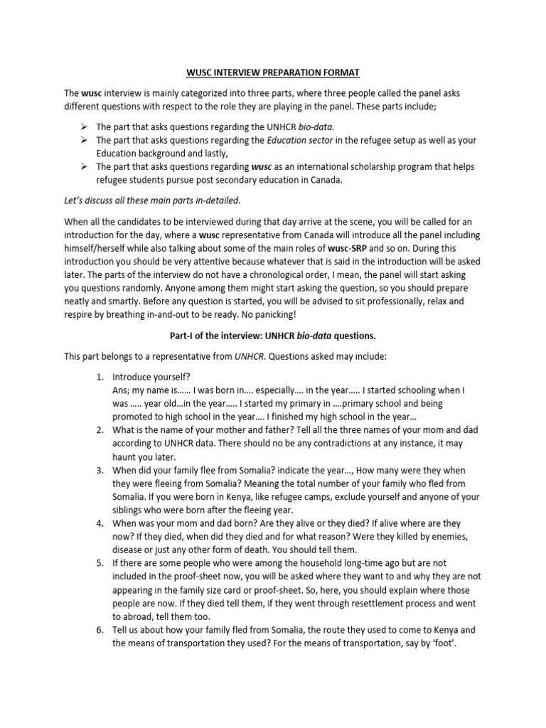 WUSC Interview20preparation20format | PDF | Refugee