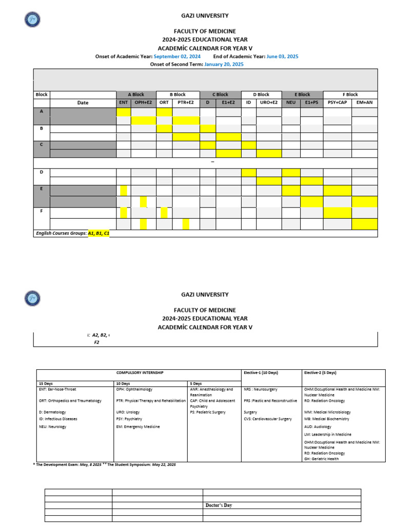 Year 5 End 2024 2025 Academic Calendar 11 | PDF | Medicine | Physical ...
