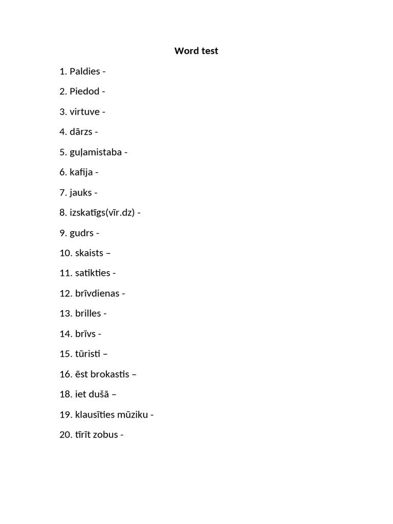 Word Test Sniedze | PDF