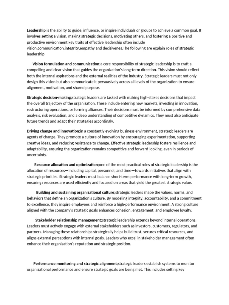 Strategic Leadership Essentials Explained | PDF | Leadership ...