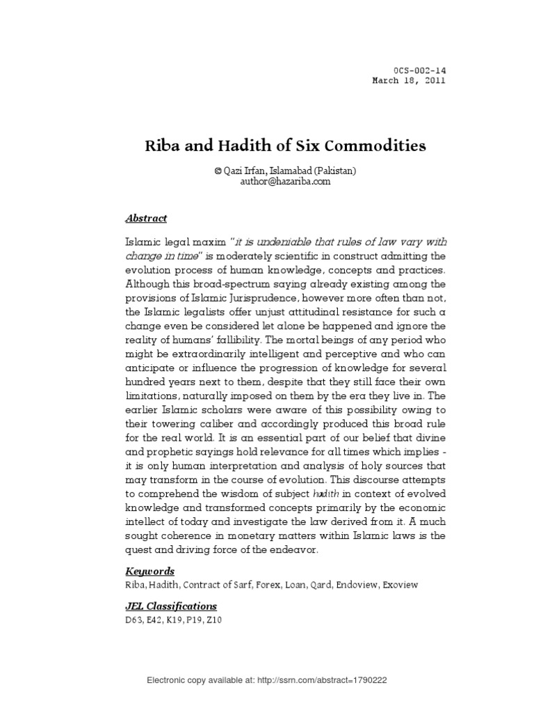 Riba and Hadith of Six Commodities | PDF | Exchange Value | Hadith