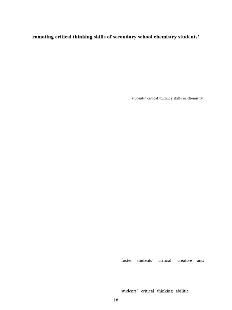 Promoting Critical Thinking Skills of Secondary School Chemistry ...
