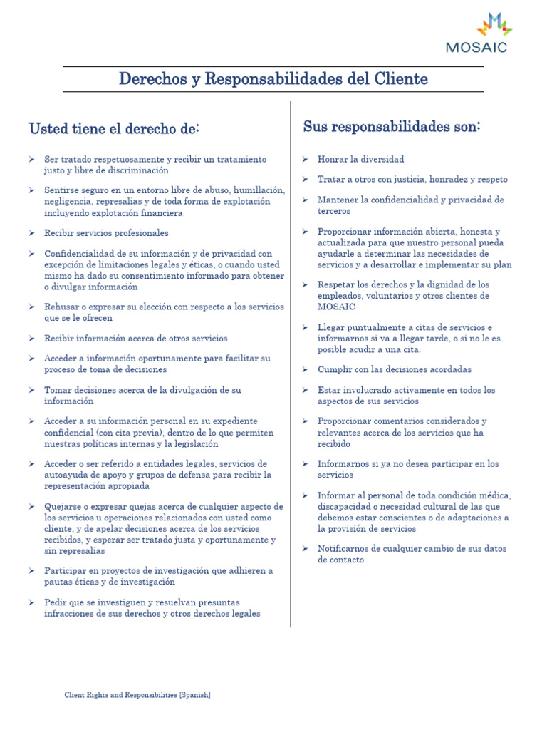 Spanish Clients Rights and Responsibilities | PDF | Consentimiento ...